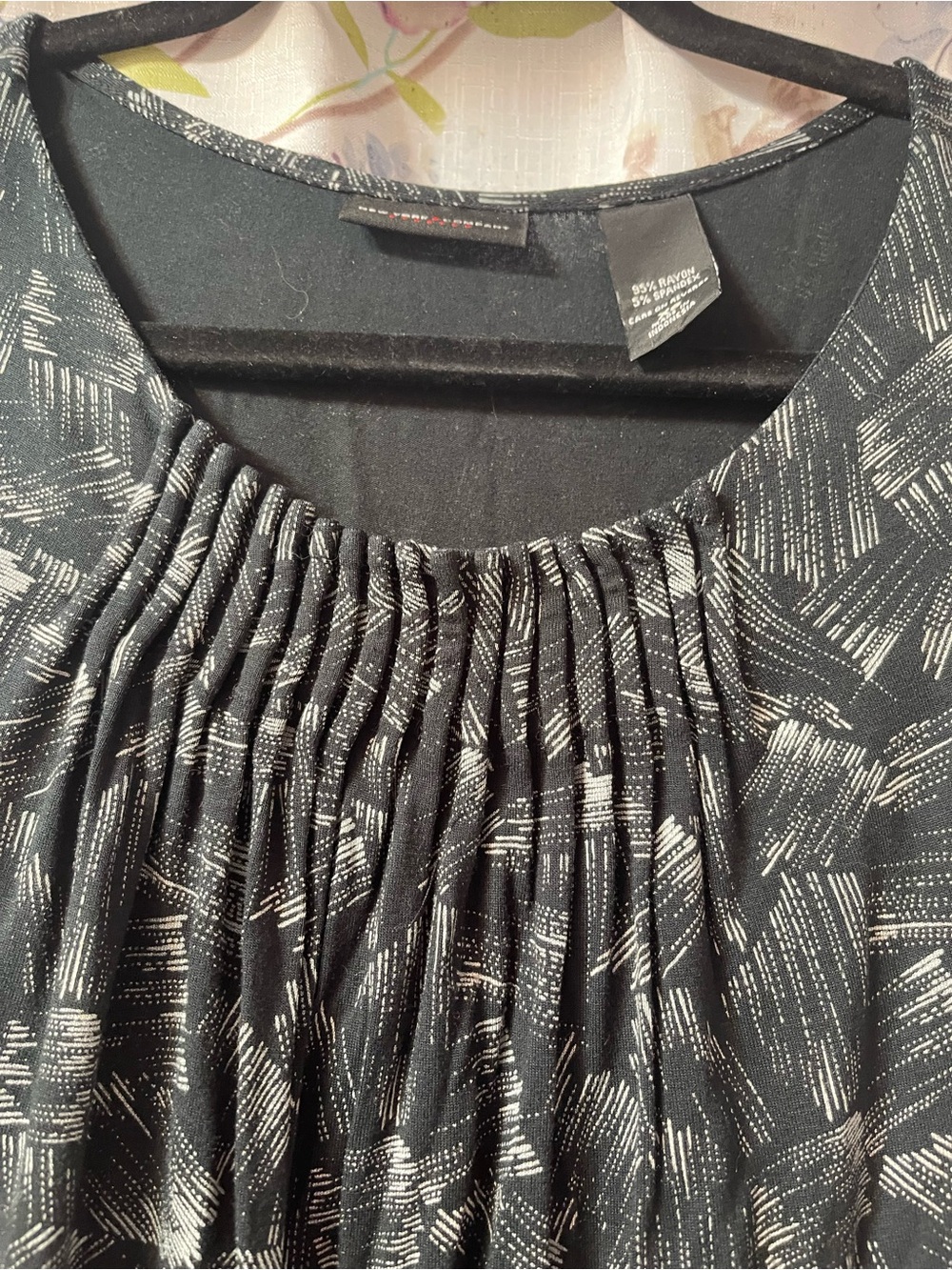 LOFT Black Top with White Abstract Brushstroke Print